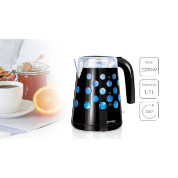 MPM MCZ-86/C vízforraló fekete 1,7 l kék led pöttyös  MCZ86C