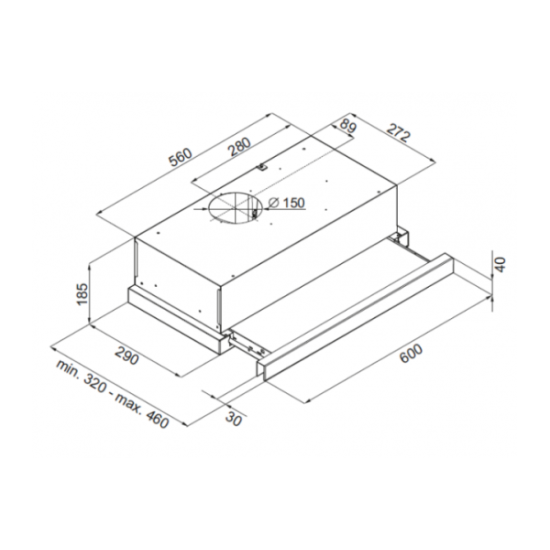 Evido SLIMLUX 60TC 60cm beépíthető kihúzható konyhai elszívó fekete üveg előlappal,CHT6TB.3, inox