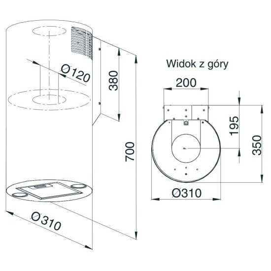 MPM falra szerelhető hengeres fekete elszívó MPM-31-OT-01