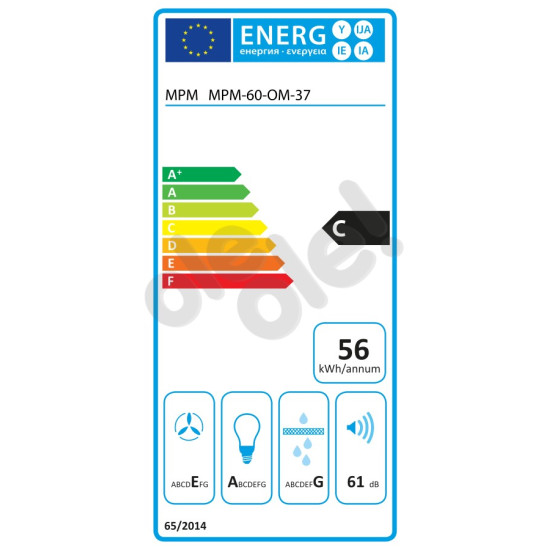 MPM MPM-60-OM-37 fehér fali döntött 60cm elszívó