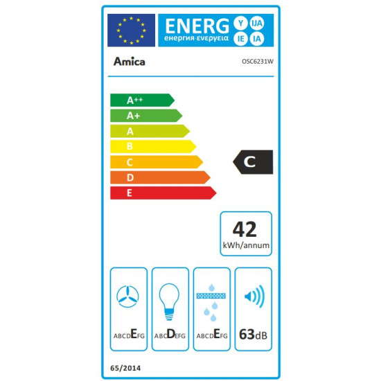 Amica OSC6231W fehér 60cm konyhai elszívó  mosható zsírszűrővel