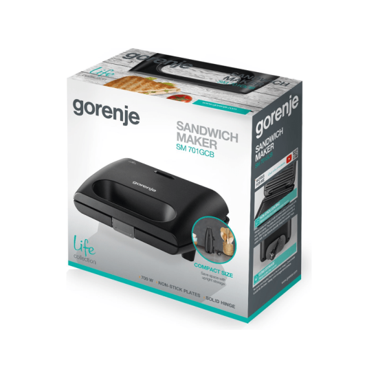 Gorenje SM701GCB mini grill szendvicssütő bordázott sütőfelülettel