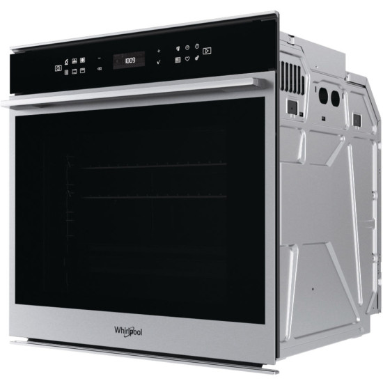 Whirlpool W7 OM4 4S1 P pirolitikus beépíthető sütő inox szegély, fekete full üveg,