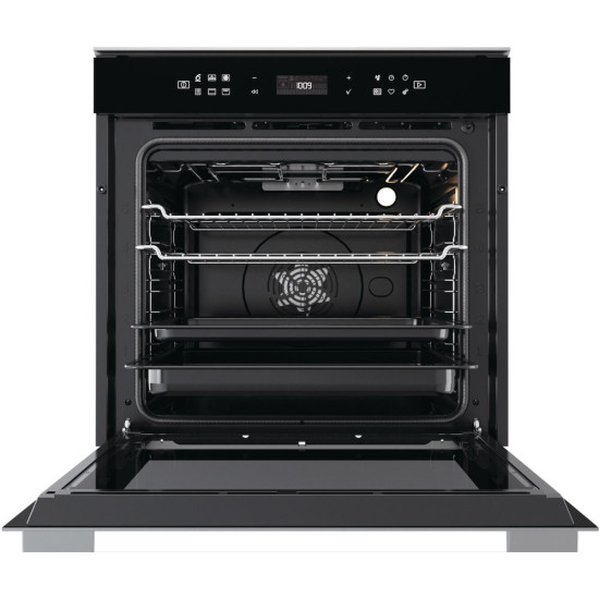 Whirlpool W7 OM4 4S1 P pirolitikus beépíthető sütő inox szegély, fekete full üveg,