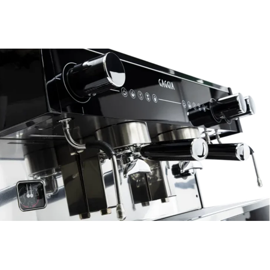 Gaggia LA Vetro 2 karos professzionális kávéfőző, fekete, automatikus fejtisztítási programmal, megvilágított munkaterülettel