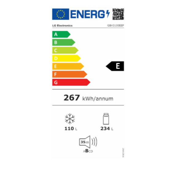 LG GBV3100EEP matt éjfekete No Frost alulfagyasztós kombinált hűtő, DoorCooling+™ Inverter kompresszor 186x59,5X68,2cm