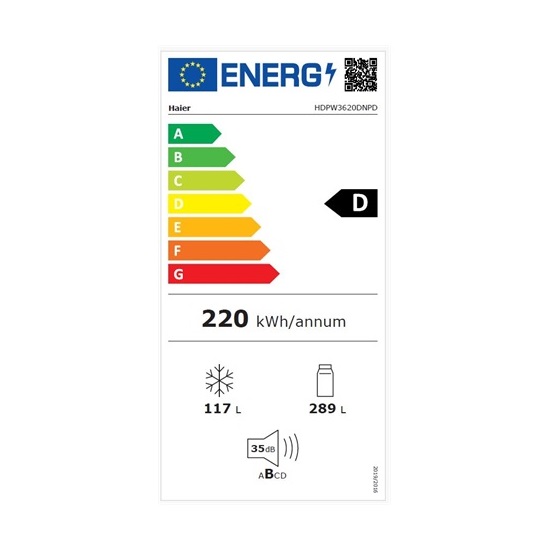 Haier HDPW3620DNPD NoFrost Air Surround Freshe kombinált hűtőszekrény My Zone tárolófiók -3°C és +5°C, érintő kijelző, vakáció funkció, 289/117l 35dB zaj! 205x59.5x66.7cm