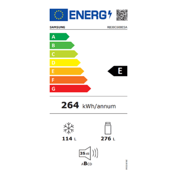 Samsung RB38C600ESA/EF No Frost alulfagyasztós kombinált hűtőszekrény, 276/114L, 59.5x65.8x203 cm, fémes grafit szín 