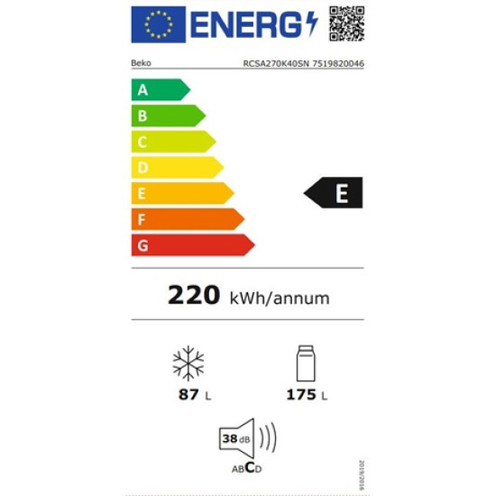 Beko RCSA270K40 SN ezüst alulfagyasztós kombinált hűtőszekrény 170.8X54X57,4cm