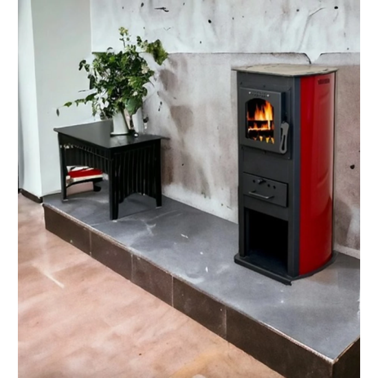 Warnex TERMO KLASIK LUX 6,5kW piros kandalló teje megerősített fémlemezből készült színes oldal