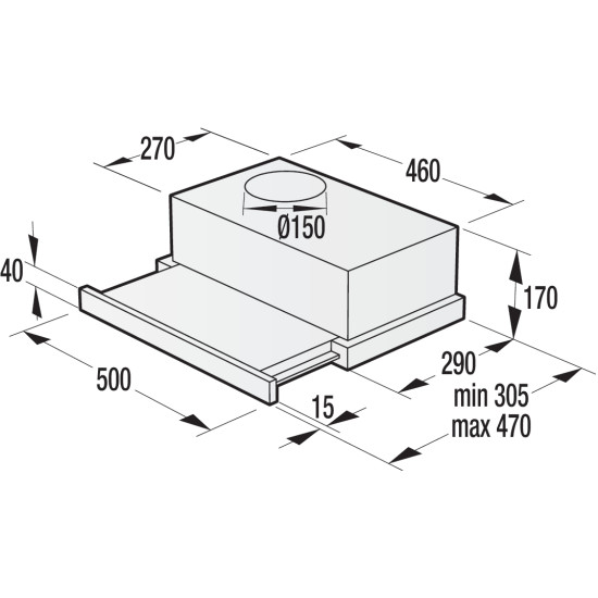 Gorenje BHP523E10X beépíthető inox konyhai kihúzható elszívó 50cm széles