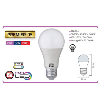 LED izzó PREMIER-15 4200K 15W
