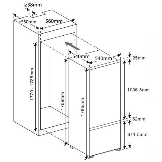 MPM MPM-259-KBI-16/AA beépíthető kombinált hűtő 3 fiókos fagyasztóval 54 x 54 x 178.5 cm