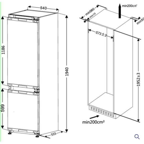 MPM MPM-310-FFI-21 No Frost beépíthető kombinált alulfagyasztós hűtőszekrény, inverteres kompresszor 55.5 x 54 x 194 cm