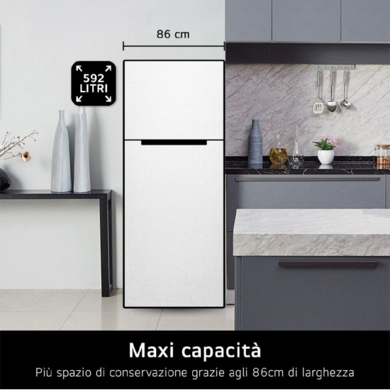 LG GTF916PZPED felülfagyasztós kombinált hűtőszekrény 86cm széles hamvas ezüst, LG ThinQ™ WiFi funkcióval, Smart Inverter Kompresszor, Friss 0-s Zóna,  LED-es érintőkijelző, 86x73x184 cm 