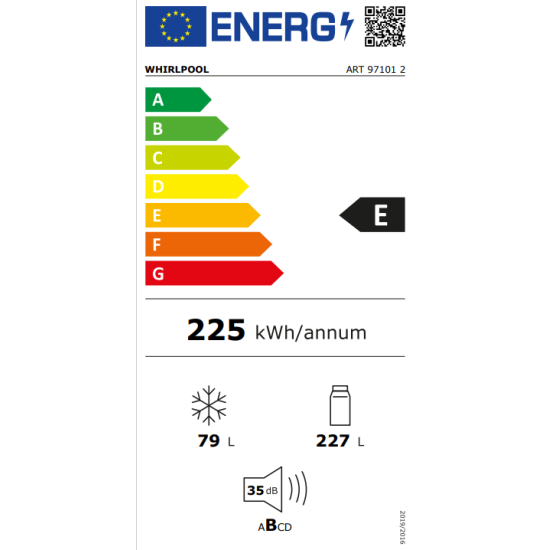 Whirlpool ART 97101 2 beépíthető alulfagyasztós kombinált hűtőszekrény, inverter kompresszor, 227/79L, 194cm magas 