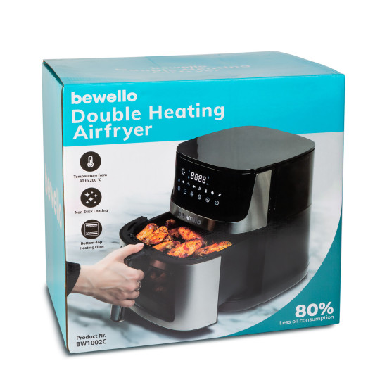 Bewello BW1002C Aír Fryer 7,5l alul felül fűtőszálas forrólevegős sütő 2000W érintőgombos