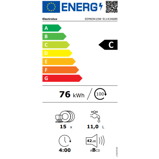 Electrolux EEM69410W teljesen beépíthető mosogatógép, 15 teríték, inverter motor, automata ajtónyitás  padlófény, belső világítás