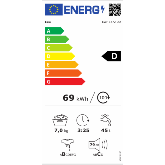 ECG EWF 1472 DD elöltöltős mosógép 7kg 1400 ford, 60x53x85 cm 