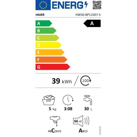 Haier HW50-BP12307  mini mosógép inverter motorral, 5kg, A energiaosztály, 51x49x70cm