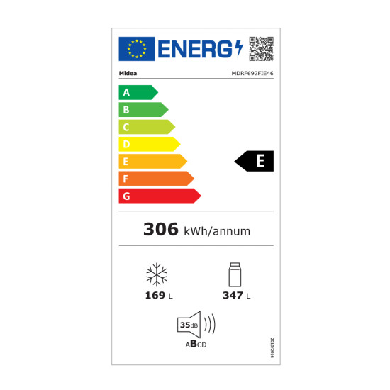 Midea MDRF692FIE46 NO Frost franciaajtós hűtőszekrény/fagyasztó kombináció, 189,8 cm magas, 83 cm széles WiFi, Plasma Ion, Smart+ hűtés, Inverteres kompresszor 347/169 l