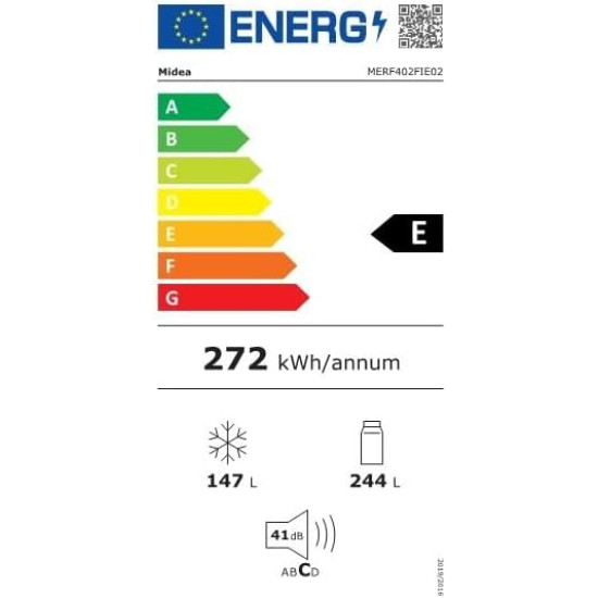 Midea MERF402FIE02 NO Frost franciaajtós hűtőszekrény/fagyasztó kombináció, 178 cm magas, 70,3 cm széles WiFi, Vario Box, Inverteres kompresszor 244/147 l