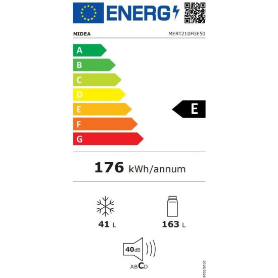 Midea MERT210FGE50 inox felülfagyasztós kombinált hűtőszekrény, 55x55x143cm