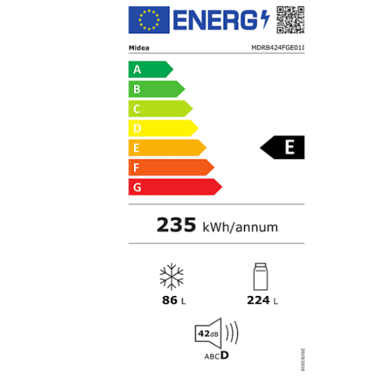 Midea MDRB424FGE01I No Frost fehér alulfagyasztós kombinált hűtő 59.5x63x188 cm