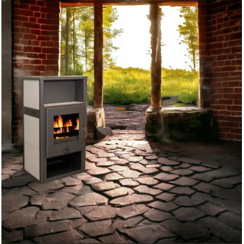 Warnex Monaco csempés bézs kandalló modern elegancia, robosztus felépítmény