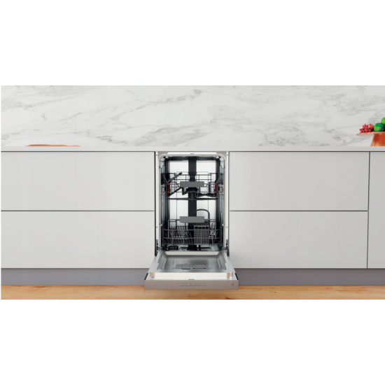 Whirlpool WSBC 3M27 X beépíthető kezelőpaneles keskeny mosogatógép,10 teríték,45x55.5x82cm,inox