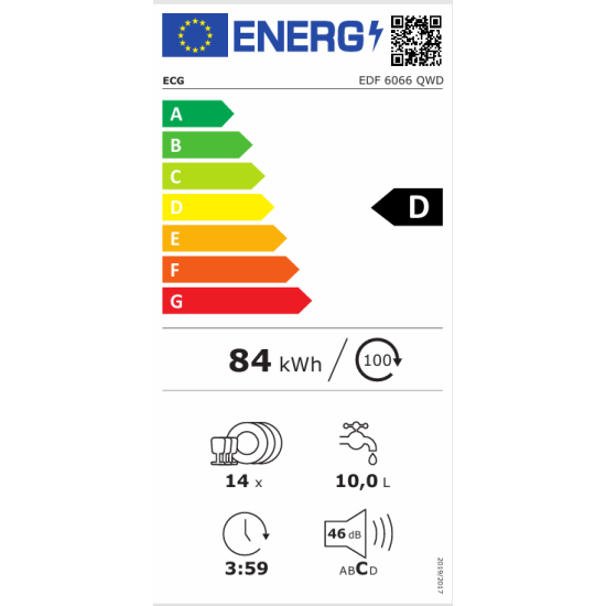 ECG EDF6066QWD 14 terítékes mosogatógép 60x60x84.5cm