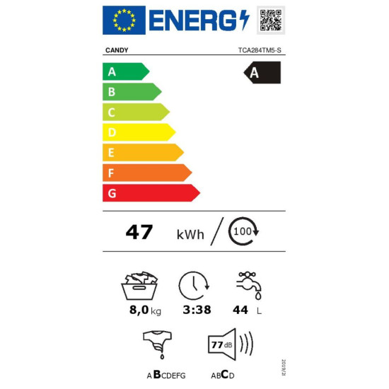 Candy TCA284TM5-S felültöltős mosógép ,8kg,inverter motor, Wifi+NFC lágy dobnyitás 17 program A energiaosztály 