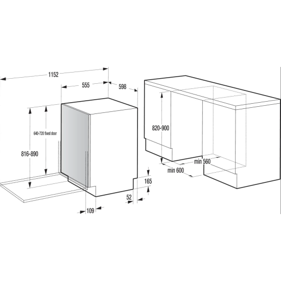 Gorenje GV673B65 teljesen beépíthető mosogatógép, Power Drive inverter motor, 3 kosár, 16 teríték, automatikus ajtónyitás, 59.8x55.5x81.6 cm