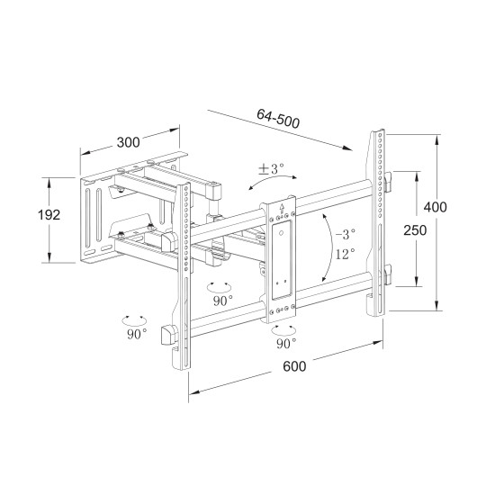 WELL 32 – 70” LED TV Fali forgatható dönthető tartókonzol TVS-LCD-SW670-WL