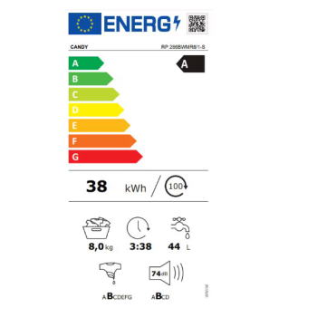 Candy RP 286BWMR8/1-S elöltöltős mosógép 8kg, inverter motor, gőz, WIFI, 85x60x53cm