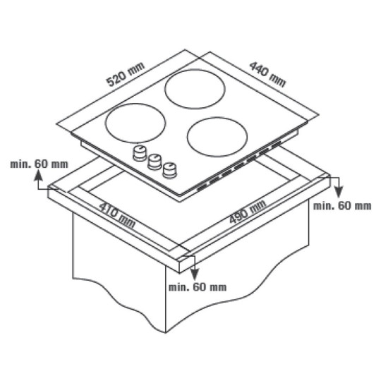 MPM 45cm széles beépíthető kerámia főzőlap MPM-45-VCB-21