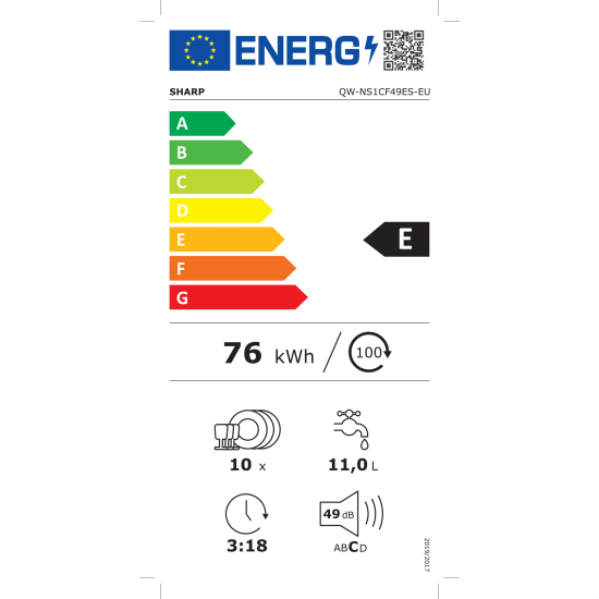 Sharp QW-NS1CF49ES-EU mosogatógép,45cm széles,10 terítékes,sötét ezüst,QWNS1CF49ESEU