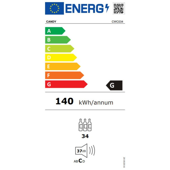 Candy CWC034 borhűtő,34palack kapacitás,  LED világítás,Wi-Fi,85cm magas,fekete