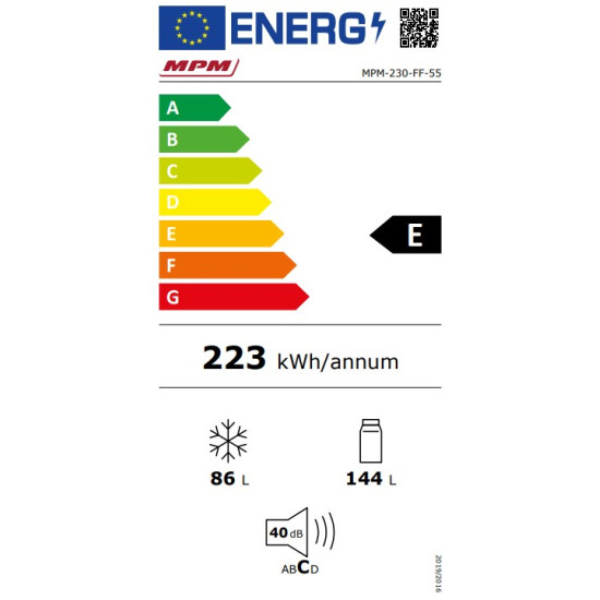 MPM MPM-230-FF-55 No Frost inox alulfagyasztós kombinált hűtőszekrény,166 x 55 x 64 cm,inverteres kompresszor