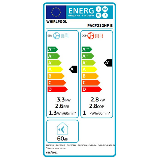 Whirlpool PACF212HPB hűtő-fűtő mobil klíma,3.3kW,fekete