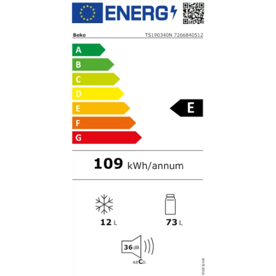 Beko TS190340N pult alá helyezhető egyajtós hűtőszekrény fagyasztóval 81,8x47,5x50cm 