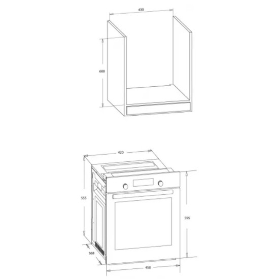 MPM MPM-45-BO-23C beépíthető sütő,45cm széles,50L,fekete