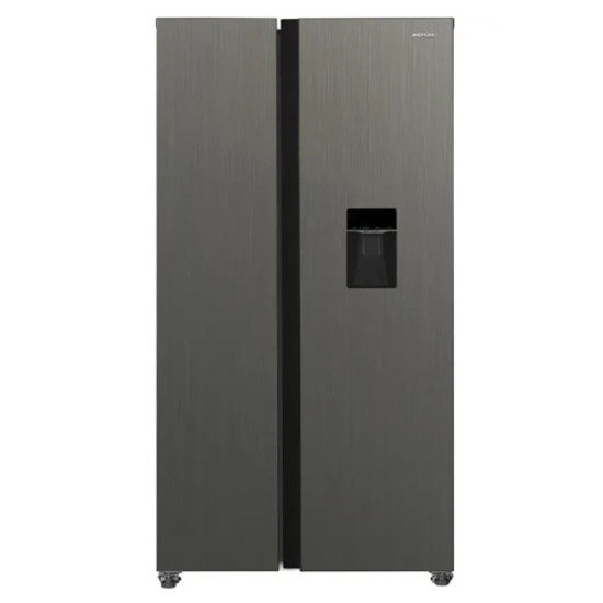 MPM side by side hűtőszekrény fagyasztóval MPM-439-SBS-15ND,288/151L,fekete, vízadagolóval, No Frost funkcióval, 90x59x177 cm 