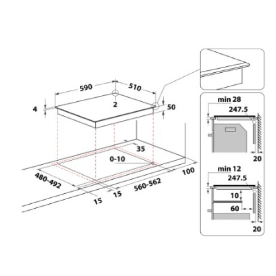 Whirlpool WL S2760 BF/S beépíthető indukciós kerámialap, 59x51x5.4 cm, fehér szín 