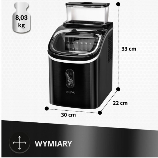 SamCook PSC-160/B Professzionális Jégkocka készítő 130W, 15kg/24 h, 16 jégkocka 4–16 perc alatt, a beállításoktól függően