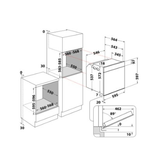 Whirlpool WOI68PT1SBA beépíthető sütő, 73L, pirolitikus és hidrolitikus tisztítás, 6. Érzék technológia előre beállított receptek, 59.5x56.4x5.7 cm, fekete szín 