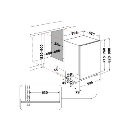 Whirlpool WH7IPA15BM6L0 teljesen beépíthető mosogatógép, 15 teríték, automatikus ajtónyitás, 59.8x55.5x82 cm