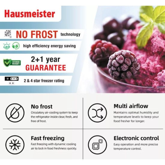 Hausmeister HM 3301 No Frost side by side hűtőszekrény, 333/192L,inverter motor, 91.2x64.2x176.2 cm, inox szín 