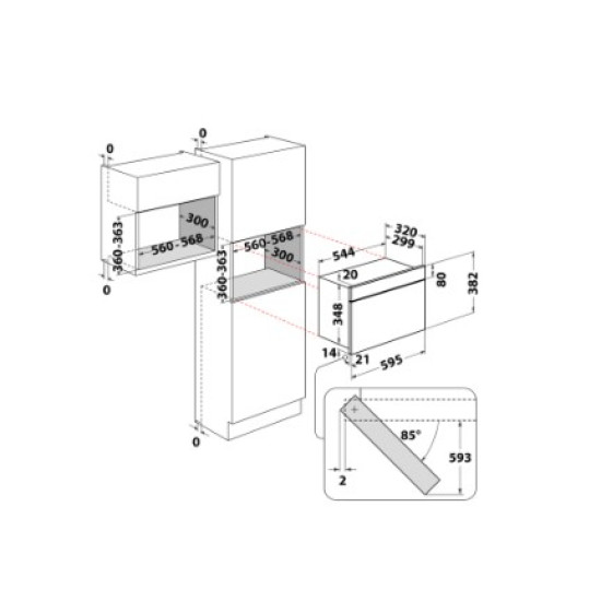 Whirlpool WMN14BB beépíthető mikrohullámú sütő, 22L, 700W, 59.5x32x38.2 cm, fekete szín 
