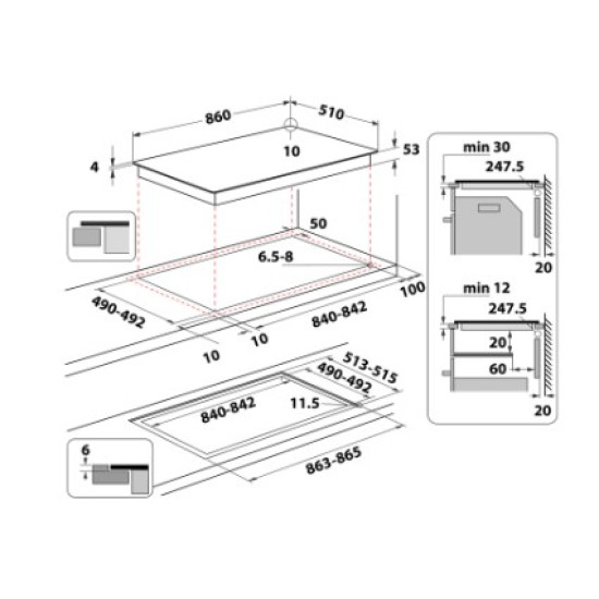 Whirlpool SMP 9010 C/NE/IXL beépíthető indukciós kerámialap, 86x51x5.7 cm, fekete szín 